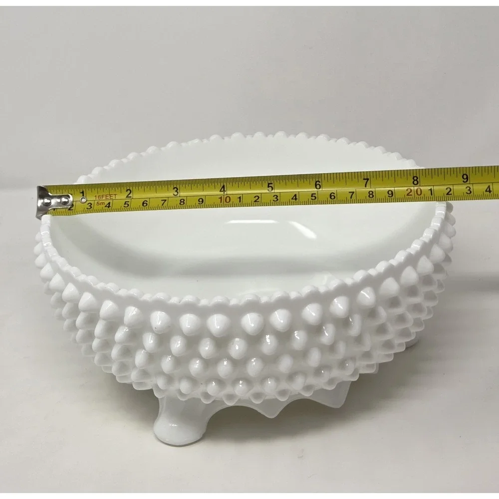 Vintage Fenton Hobnail Milk Glass 3-Toed Footed Bowl 8.5